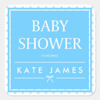 Blue Baby Shower Polka Dots and Ribbon Square Sticker