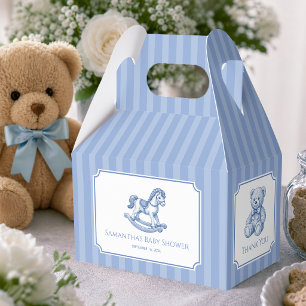 Blue Baby Shower Rocking Horse Teddy Bear Stripes Favor Boxes