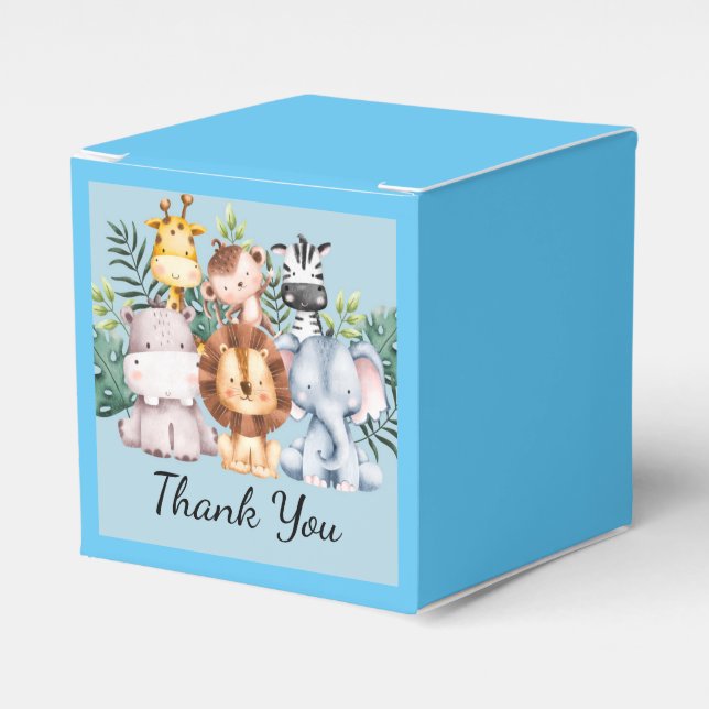 Blue Baby Shower Safari Favor Box (Front Side)