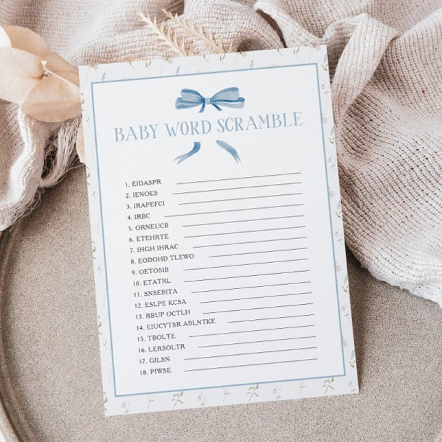 Blue Baby Shower Spring Floral Word Scramble Note Card (Creator Uploaded)