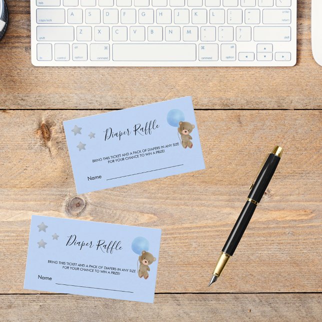 Blue baby shower teddy boy diaper raffle ticket enclosure card (Creator Uploaded)