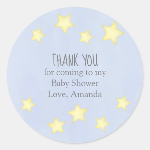 Blue Baby Shower Thank You Yellow Stars Simple Classic Round Sticker