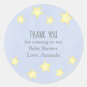 Blue Baby Shower Thank You Yellow Stars Simple Classic Round Sticker