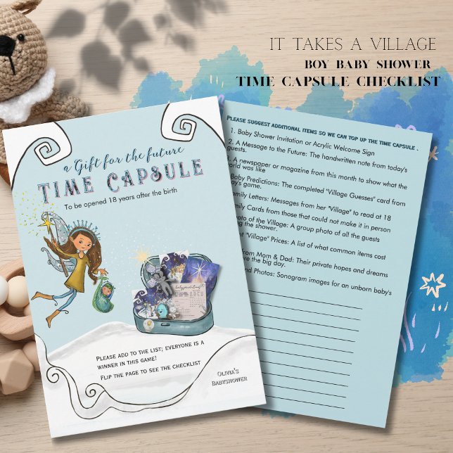 Blue Baby Shower Time Capsule Sugestion Checklist Invitation (Blue Baby Shower Time Capsule Sugestion Checklist Invitation)