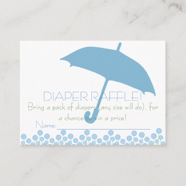 Blue Baby Shower Umbrella Diaper Raffle Tickets Enclosure Card (Front)