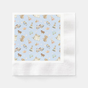 Blue Baby Shower Vintage Toys Coin Cocktail Napkins