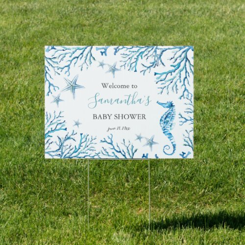 Blue Baby Shower Watercolor Sea Yard Sign