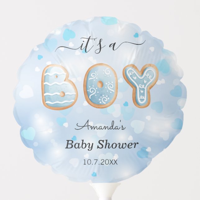 Blue Baby Shower White Hearts Love Balloon (Front)