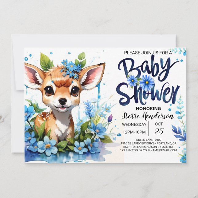 Blue Baby Shower with Woodland Adventure for Boy Invitation (Front)