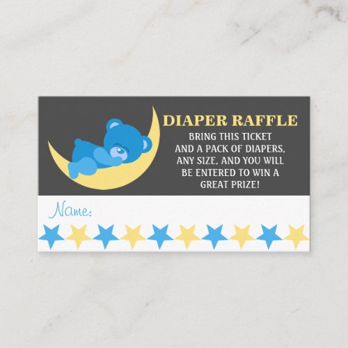 Blue Baby Sleeping Boy Bear Diaper Raffle Tickets Enclosure Card