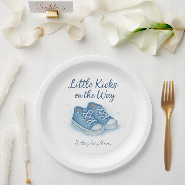 Blue Baby Sneakers Baby Shower  Paper Plates (Wedding)