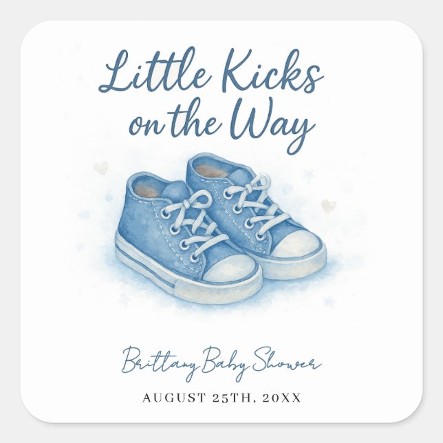 Blue Baby Sneakers Baby Shower  Square Sticker (Front)