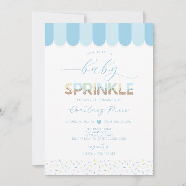 Blue Baby Sprinkle Baby Shower Invitation (Front)