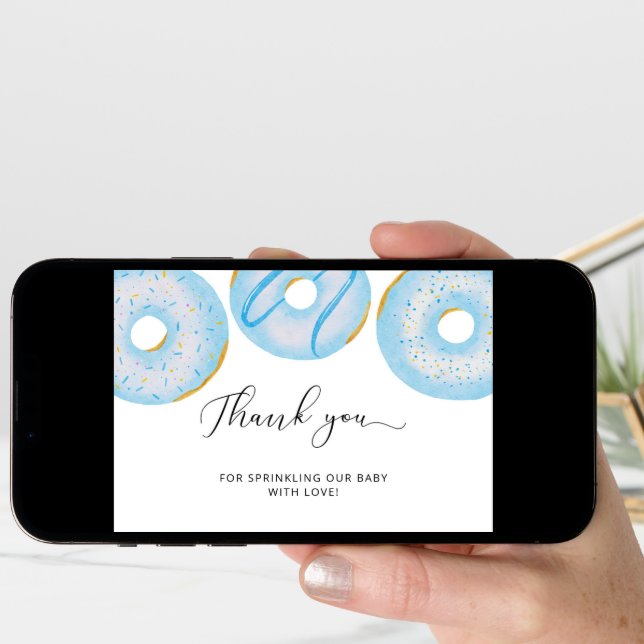Blue baby sprinkle donut thank you card (Front Digital)