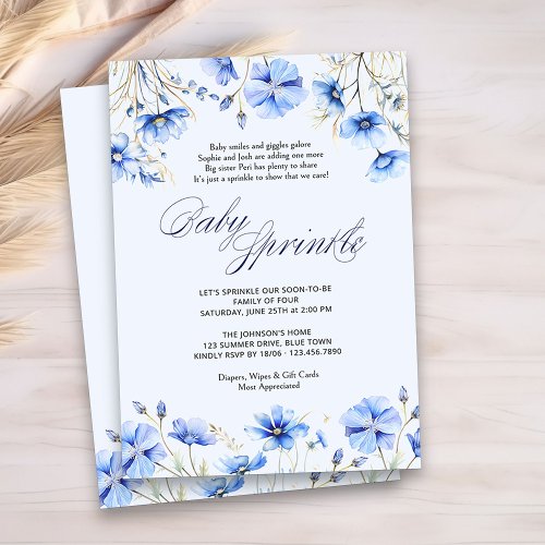 Blue Baby Sprinkle Poem Floral Baby Shower Invitation