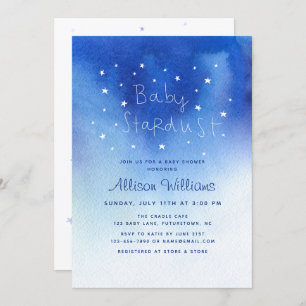 Blue Baby Stardust Sky Star Watercolor Baby Shower Invitation
