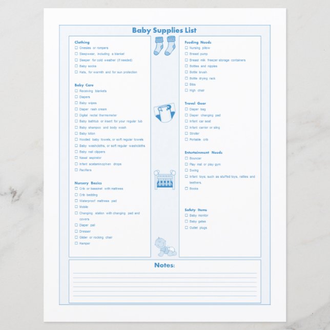 Blue Baby Supplies List and Feeding Tracker (Front)