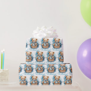 Blue Baby Toddler Teddy Bear Gift Wrapping Paper