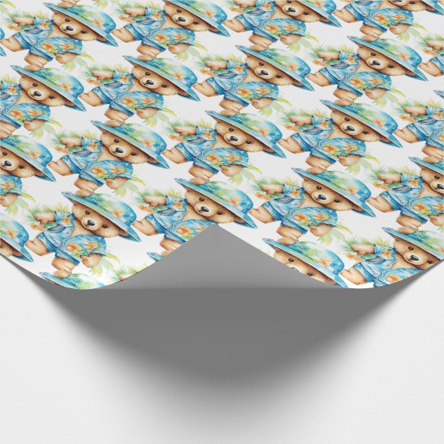 Blue Baby Toddler Teddy Bear Gift Wrapping Paper (Corner)