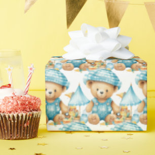 Blue Baby Toddler Teddy Bear Gift Wrapping Paper