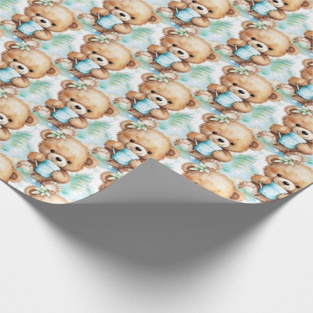 Blue Baby Toddler Teddy Bear Gift Wrapping Paper (Corner)