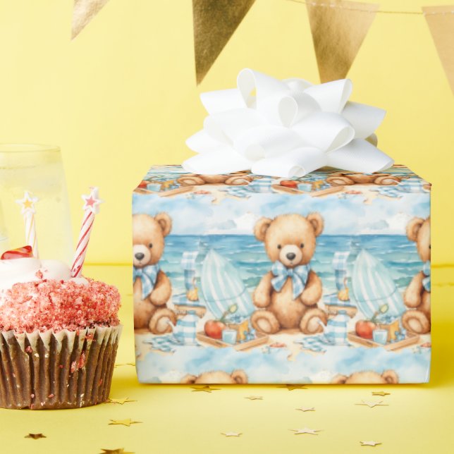Blue Baby Toddler Teddy Bear Gift Wrapping Paper (Birthday Party)