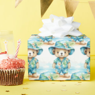 Blue Baby Toddler Teddy Bear Gift Wrapping Paper