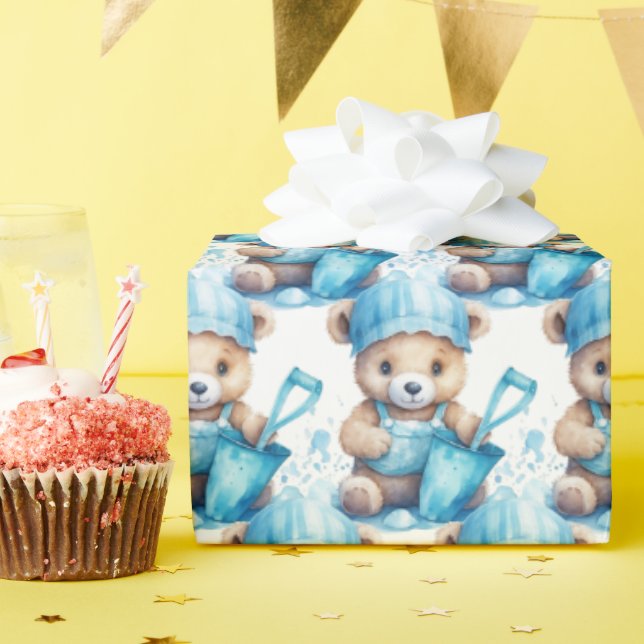 Blue Baby Toddler Teddy Bear Gift Wrapping Paper (Birthday Party)