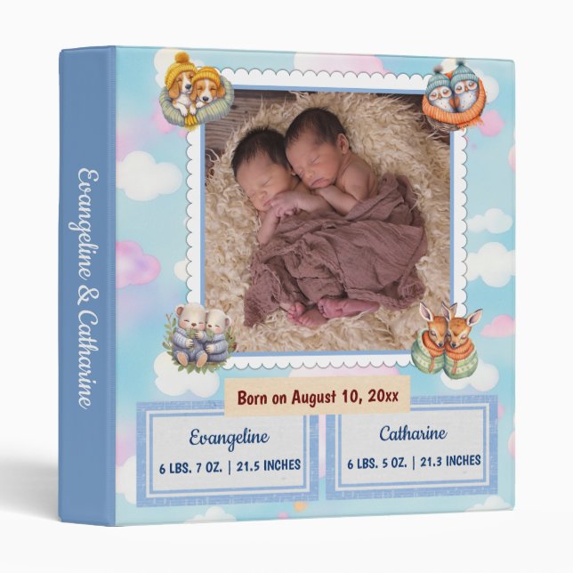 Blue Baby Twins, Double Blessing Photo Album 3 Ring Binder (Front/Spine)