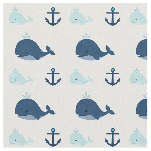 Blue Baby Whales and Anchors Fabric