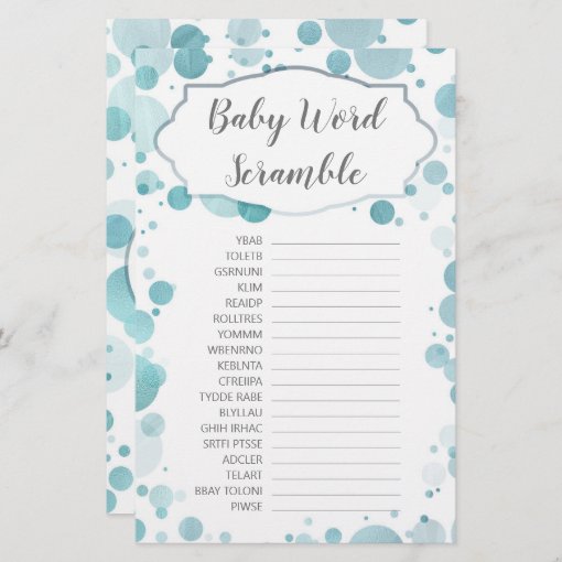 Blue Baby Word Scramble Shower Game | Answer Key | Zazzle