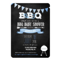 Blue BabyQ BBQ Baby Shower Invitation