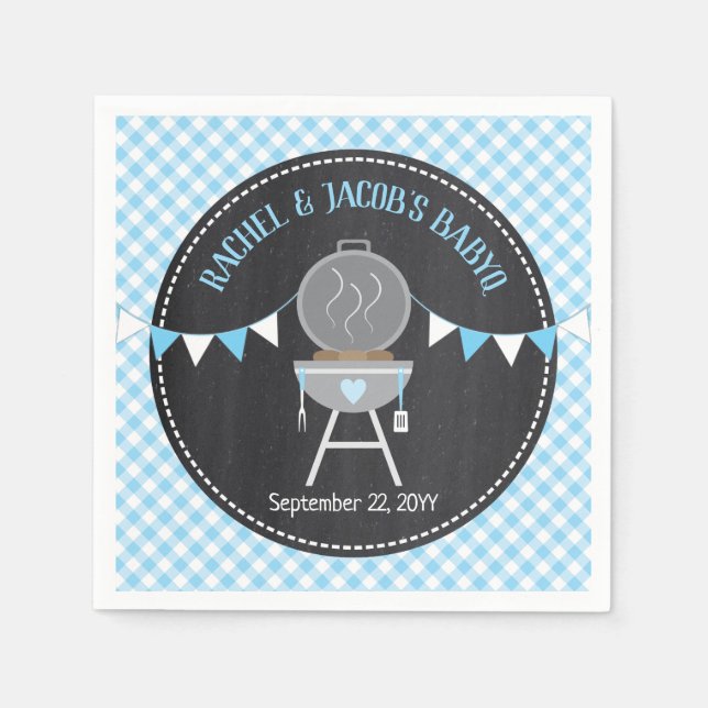 Blue BABYQ Bun in the Oven Baby Boy Shower Napkins (Front)