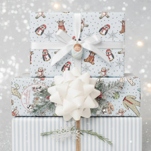 Blue Babys First Christmas Winter Pajamas Wrapping Paper Sheets