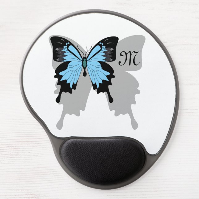 Blue Backed Butterfly Shadow Monogram Gel Mouse Pad (Front)