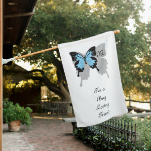 Blue Backed Butterfly Shadow Monogram House Flag