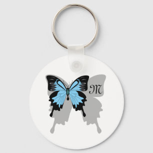 Blue Backed Butterfly Shadow Monogram Keychain