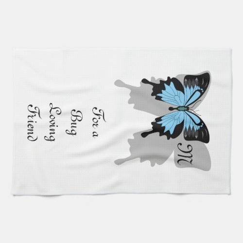 Blue Backed Butterfly Shadow Monogram Kitchen Towel