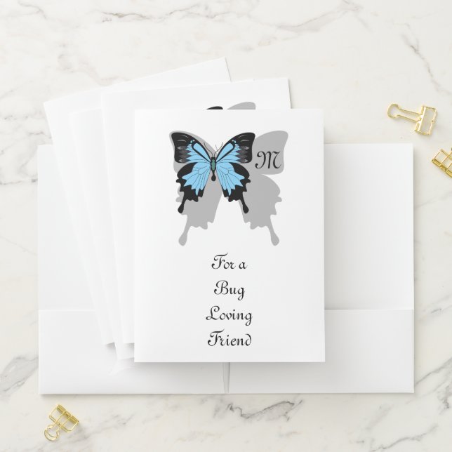 Blue Backed Butterfly Shadow Monogram Pocket Folder (In Situ)
