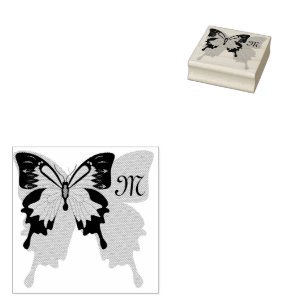 Blue Backed Butterfly Shadow Monogram Rubber Stamp