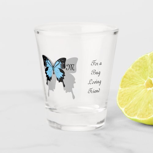 Blue Backed Butterfly Shadow Monogram Shot Glass
