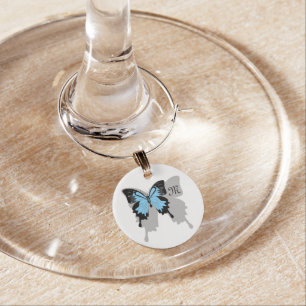 Blue Backed Butterfly Shadow Monogram Wine Charm