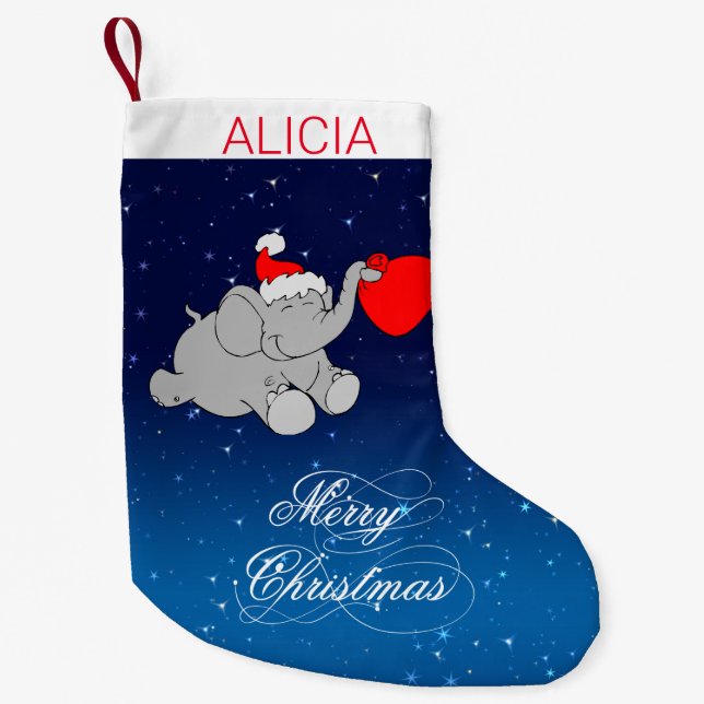 Blue Background And Elephant Small Christmas Stocking (Front)