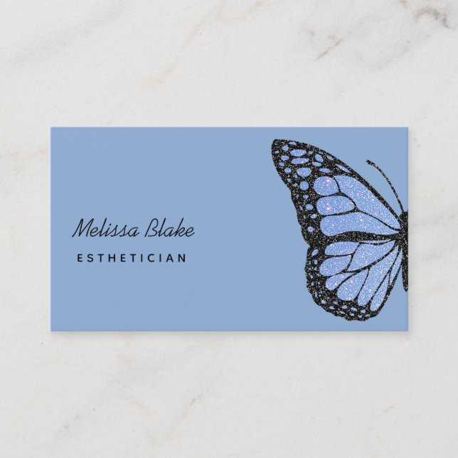 blue background butterfly logo business card (Front)