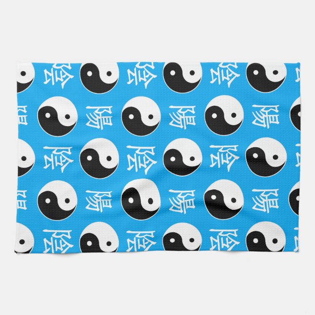 Blue Background Chinese Yinyang Pattern Kitchen Towel (Horizontal)