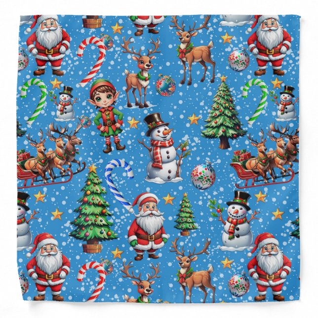 Blue Background Christmas Decorative Pattern Bandana (Front)