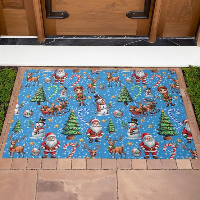 Blue Background Christmas Decorative Pattern Doormat (Creator Uploaded)