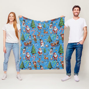 Blue Background Christmas Decorative Pattern Fleece Blanket