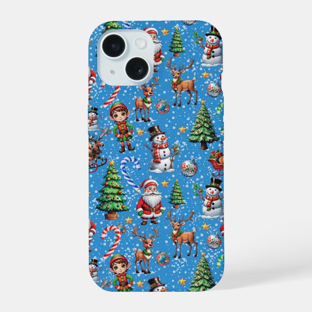 Blue Background Christmas Decorative Pattern Iphone Case (Back)