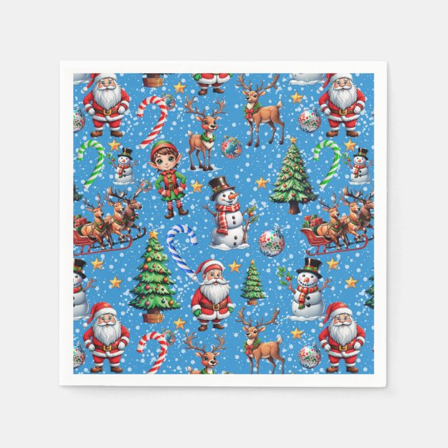 Blue Background Christmas Decorative Pattern Napkins (Front)